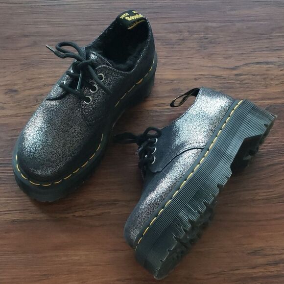 Dr. Martens 1461 PL Black Distressed Grunge Edgy Metallic Lace-Up Suede Size 37 - Picture 2 of 9